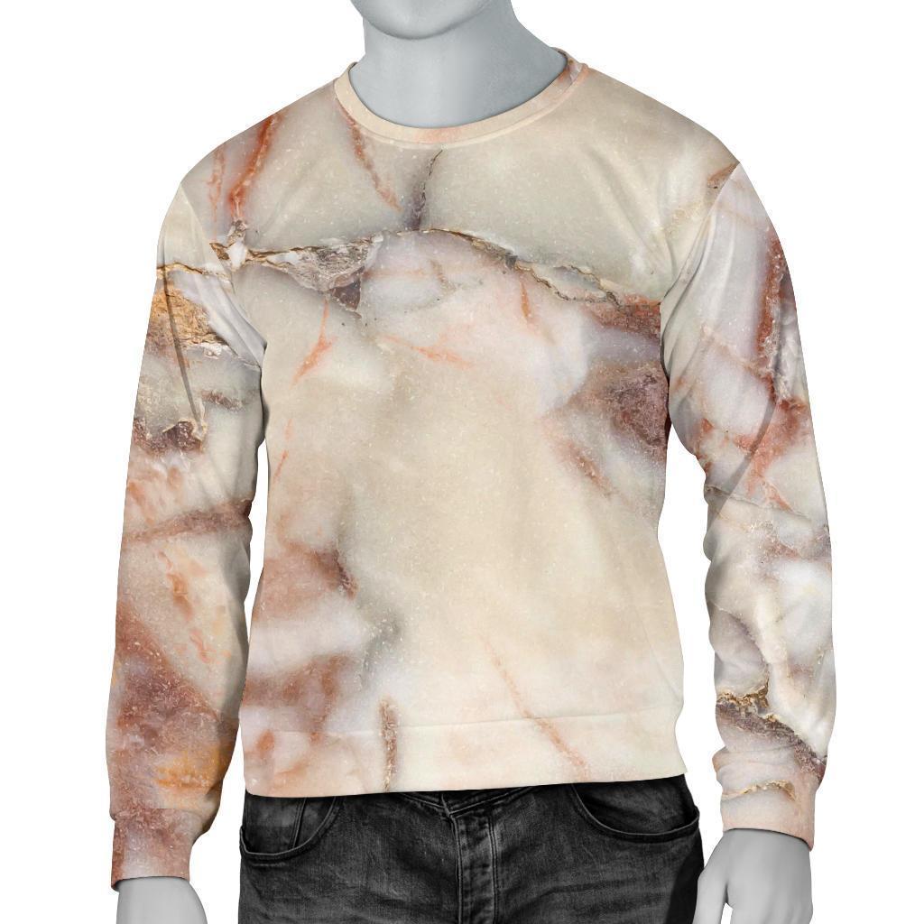 Brown Beige Marble Print Men's Crewneck Sweatshirt GearFrost