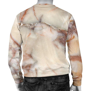 Brown Beige Marble Print Men's Crewneck Sweatshirt GearFrost