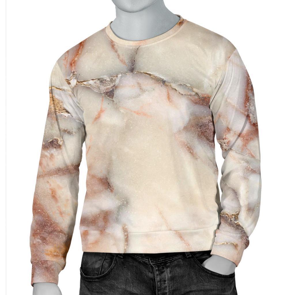 Brown Beige Marble Print Men's Crewneck Sweatshirt GearFrost