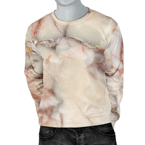 Brown Beige Marble Print Men's Crewneck Sweatshirt GearFrost