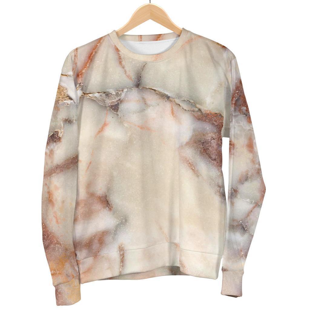 Brown Beige Marble Print Men's Crewneck Sweatshirt GearFrost