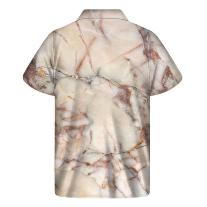 Brown Beige Marble Print Men's Short Sleeve Shirt