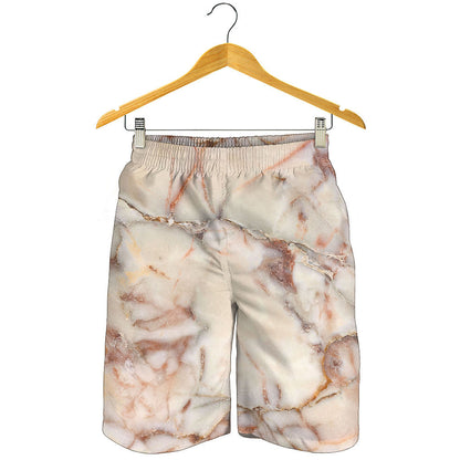 Brown Beige Marble Print Men's Shorts