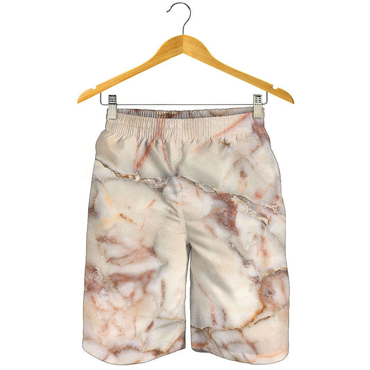 Brown Beige Marble Print Men's Shorts