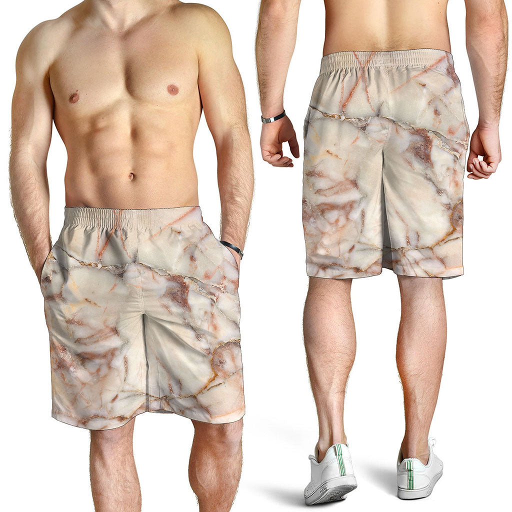 Brown Beige Marble Print Men's Shorts