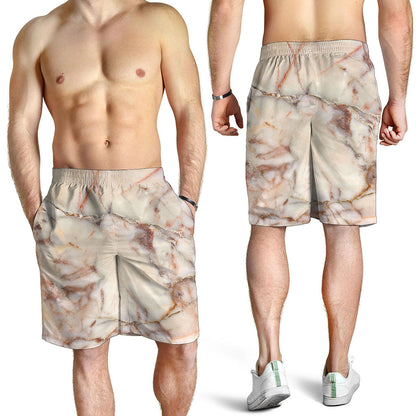 Brown Beige Marble Print Men's Shorts