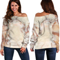 Brown Beige Marble Print Off The Shoulder Sweatshirt