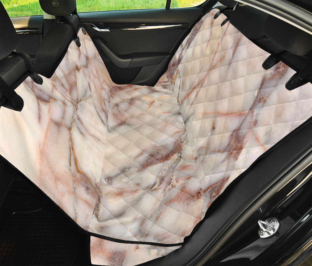 Brown Beige Marble Print Pet Car Back Seat Cover