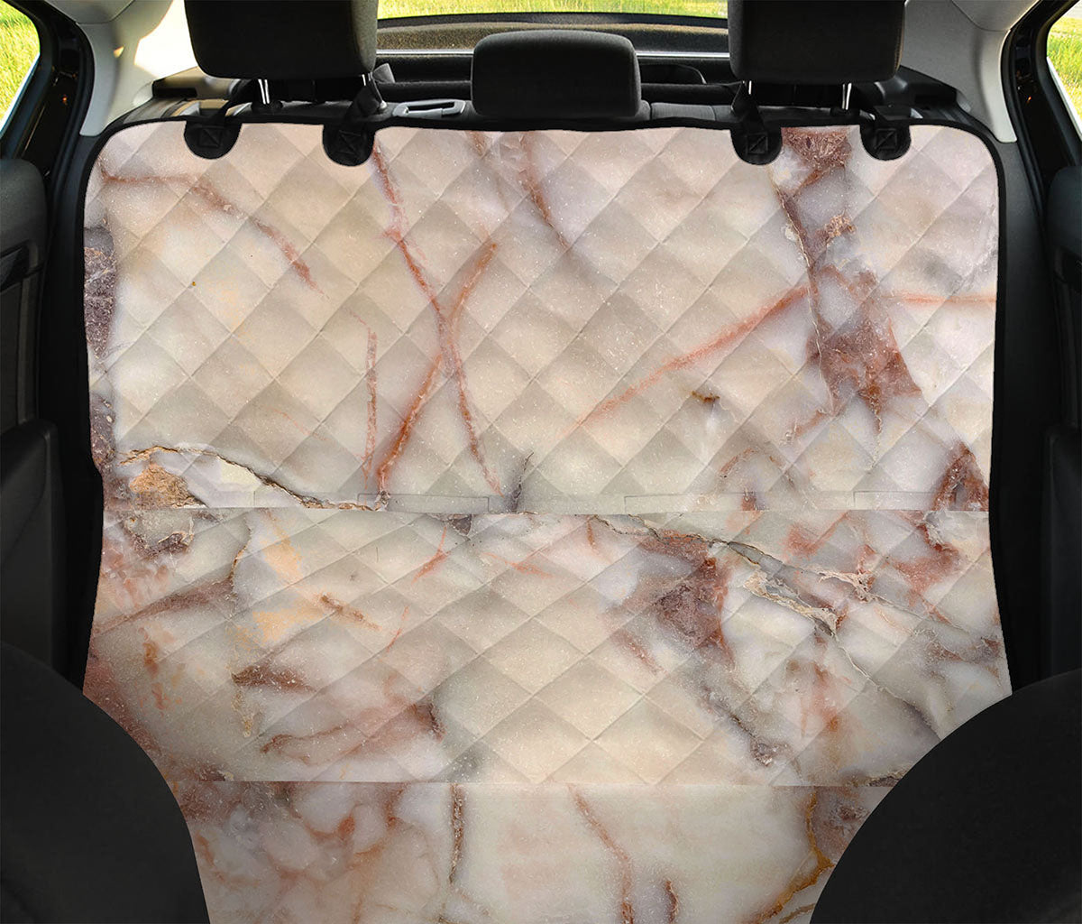 Brown Beige Marble Print Pet Car Back Seat Cover