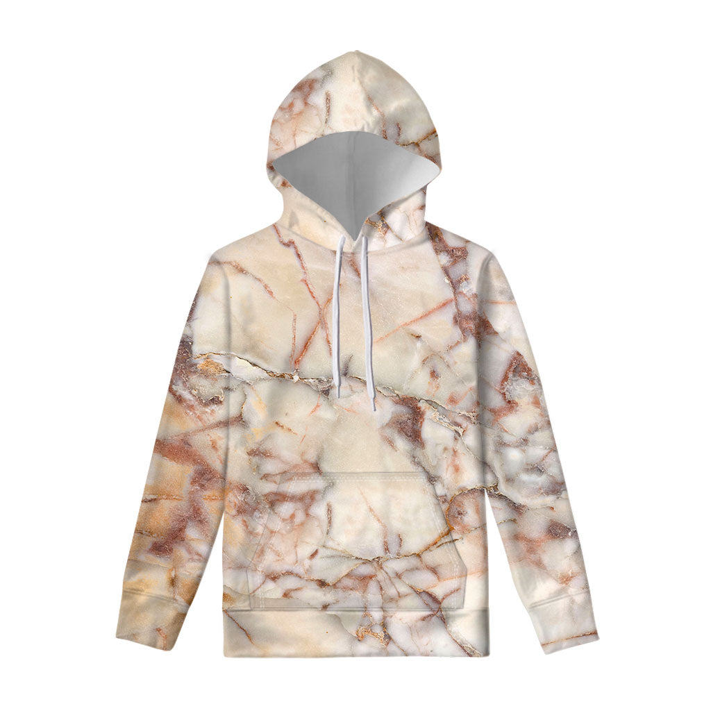 Brown Beige Marble Print Pullover Hoodie