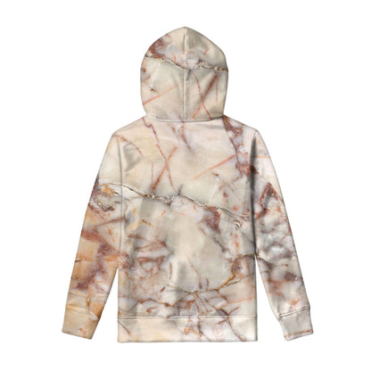 Brown Beige Marble Print Pullover Hoodie