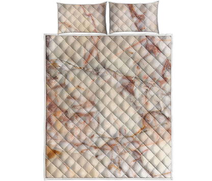 Brown Beige Marble Print Quilt Bed Set