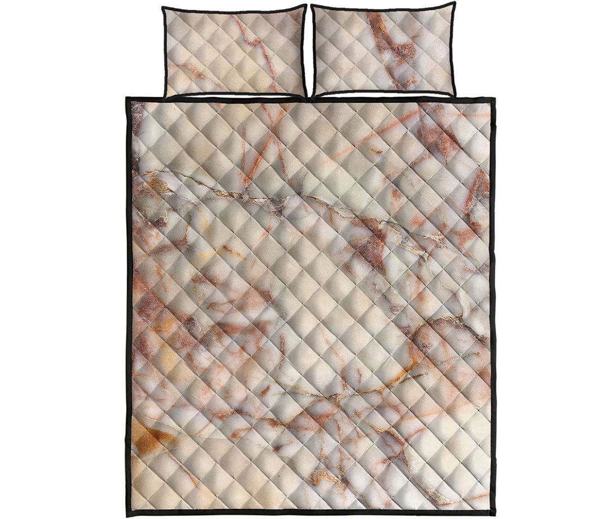 Brown Beige Marble Print Quilt Bed Set