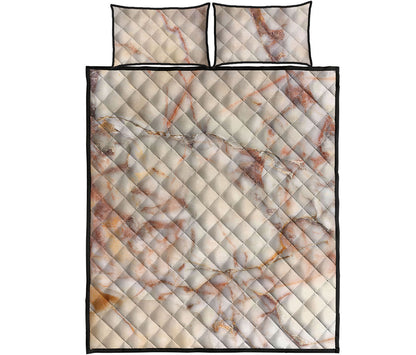 Brown Beige Marble Print Quilt Bed Set