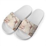 Brown Beige Marble Print White Slide Sandals