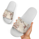 Brown Beige Marble Print White Slide Sandals