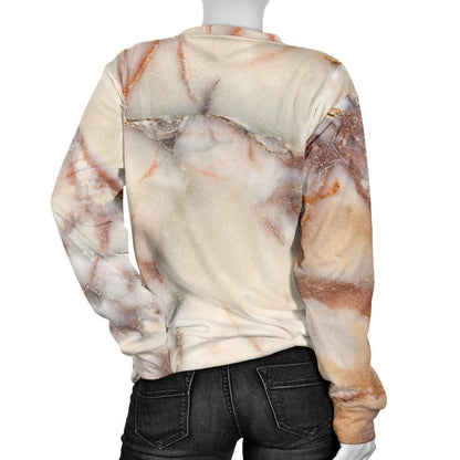 Brown Beige Marble Print Women's Crewneck Sweatshirt GearFrost