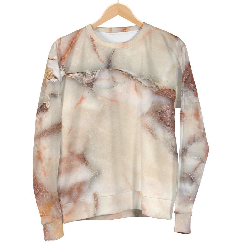 Brown Beige Marble Print Women's Crewneck Sweatshirt GearFrost