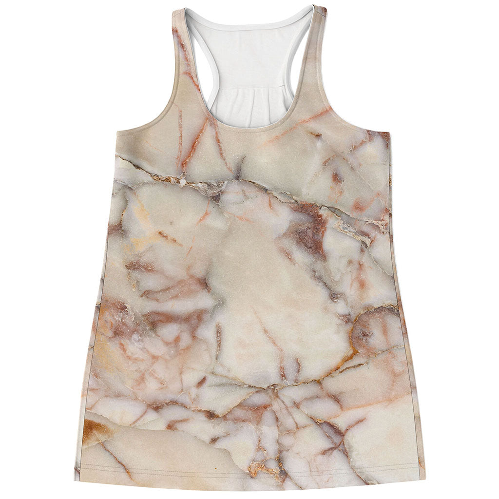 Brown Beige Marble Print Women's Racerback Tank Top