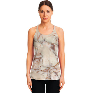 Brown Beige Marble Print Women's Racerback Tank Top