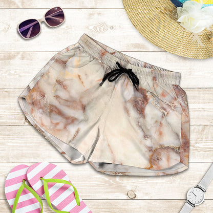 Brown Beige Marble Print Women's Shorts