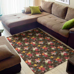 Brown Camo Hibiscus Flower Print Area Rug