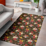 Brown Camo Hibiscus Flower Print Area Rug
