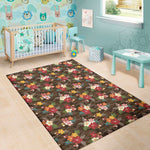 Brown Camo Hibiscus Flower Print Area Rug