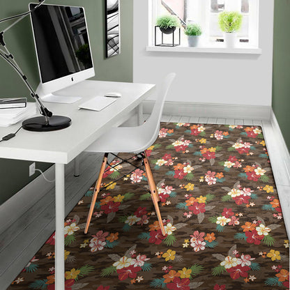 Brown Camo Hibiscus Flower Print Area Rug