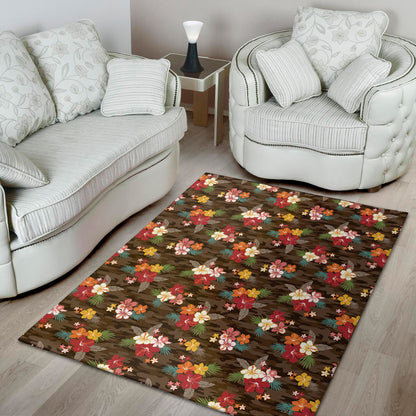 Brown Camo Hibiscus Flower Print Area Rug