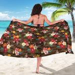 Brown Camo Hibiscus Flower Print Beach Sarong Wrap