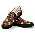 Brown Camo Hibiscus Flower Print Black Slip On Sneakers