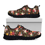 Brown Camo Hibiscus Flower Print Black Sneakers