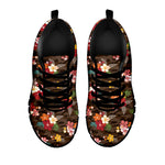 Brown Camo Hibiscus Flower Print Black Sneakers
