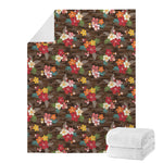 Brown Camo Hibiscus Flower Print Blanket