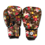 Brown Camo Hibiscus Flower Print Boxing Gloves