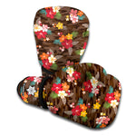 Brown Camo Hibiscus Flower Print Boxing Gloves