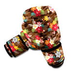 Brown Camo Hibiscus Flower Print Boxing Gloves
