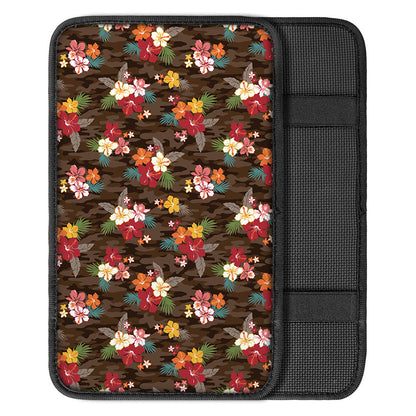 Brown Camo Hibiscus Flower Print Car Center Console Cover