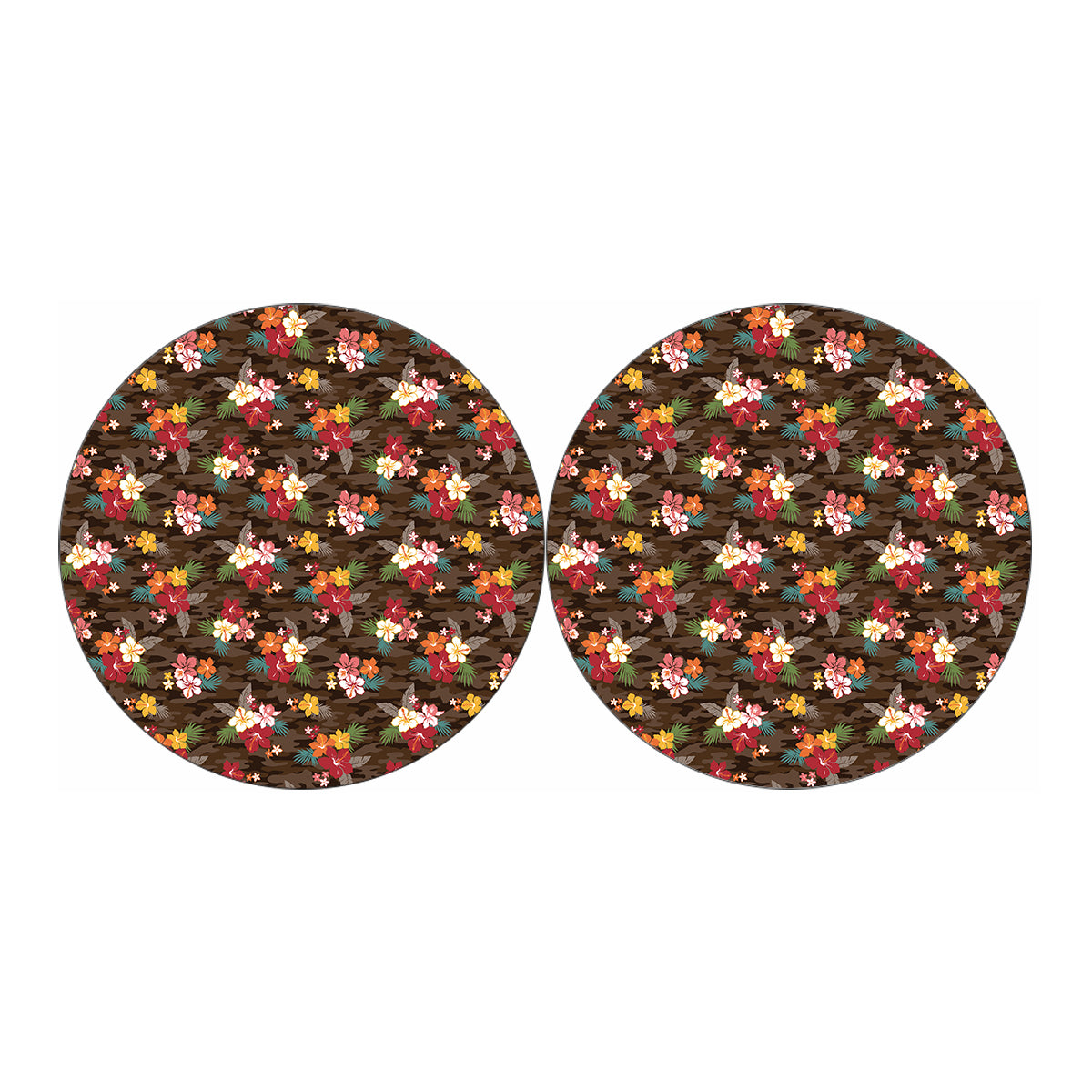 Brown Camo Hibiscus Flower Print Car Coasters