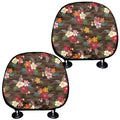 Brown Camo Hibiscus Flower Print Car Headrest Covers
