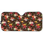 Brown Camo Hibiscus Flower Print Car Sun Shade