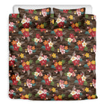 Brown Camo Hibiscus Flower Print Duvet Cover Bedding Set