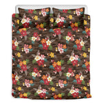 Brown Camo Hibiscus Flower Print Duvet Cover Bedding Set
