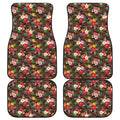 Brown Camo Hibiscus Flower Print Front and Back Car Floor Mats