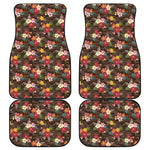 Brown Camo Hibiscus Flower Print Front and Back Car Floor Mats