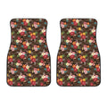 Brown Camo Hibiscus Flower Print Front Car Floor Mats