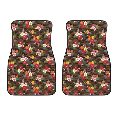 Brown Camo Hibiscus Flower Print Front Car Floor Mats