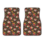 Brown Camo Hibiscus Flower Print Front Car Floor Mats