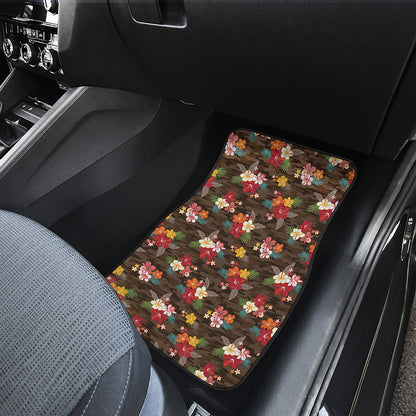 Brown Camo Hibiscus Flower Print Front Car Floor Mats